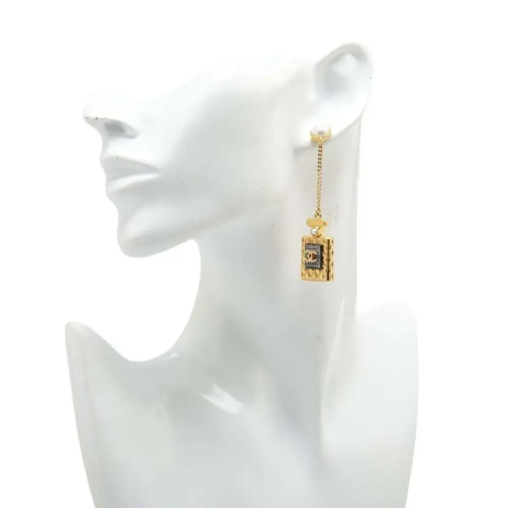 CHANEL Gold Pearl Logo Earrings